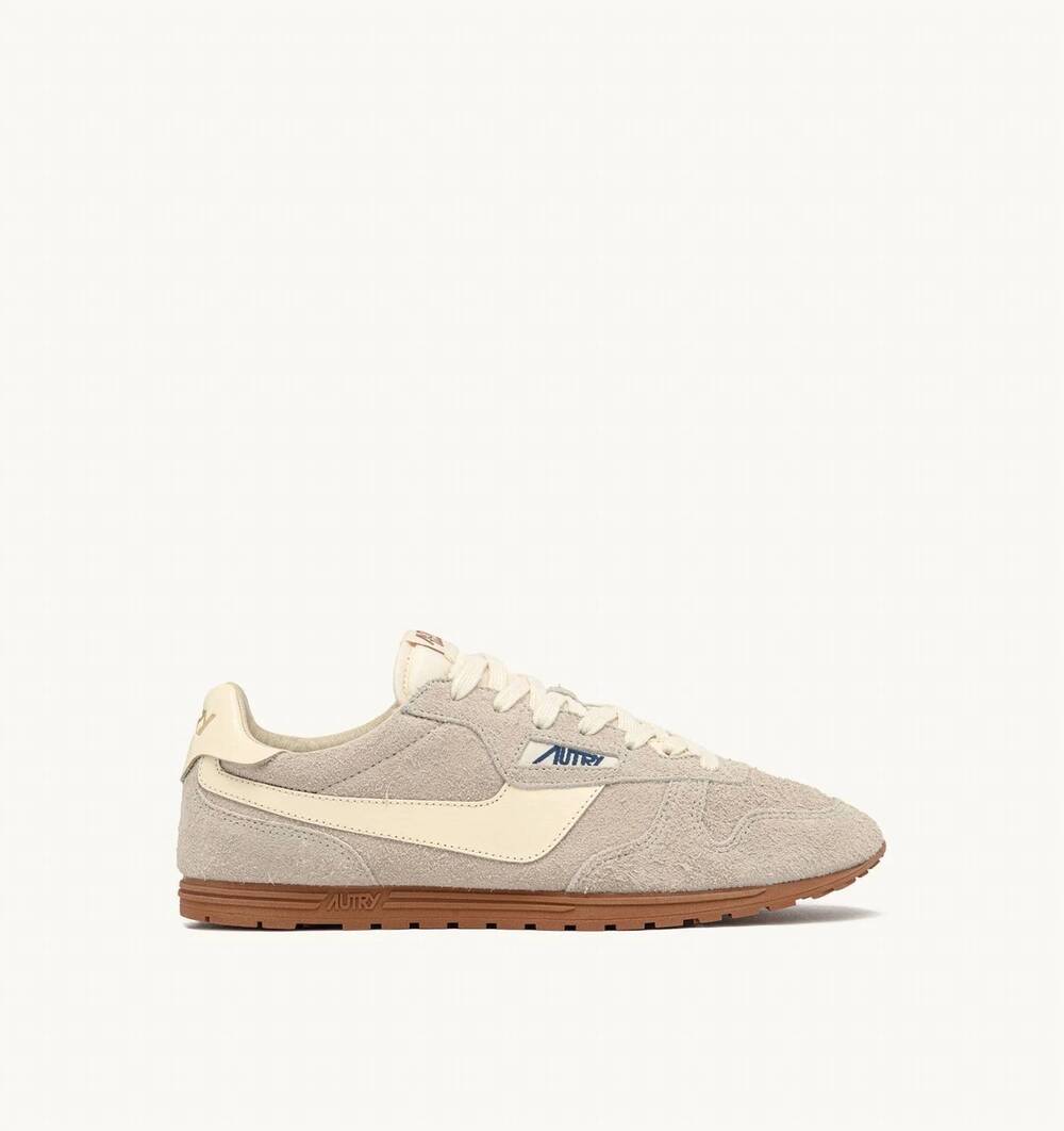 NEW AUTRY women's windspin sneakers in suede ecru/taupe-grey
